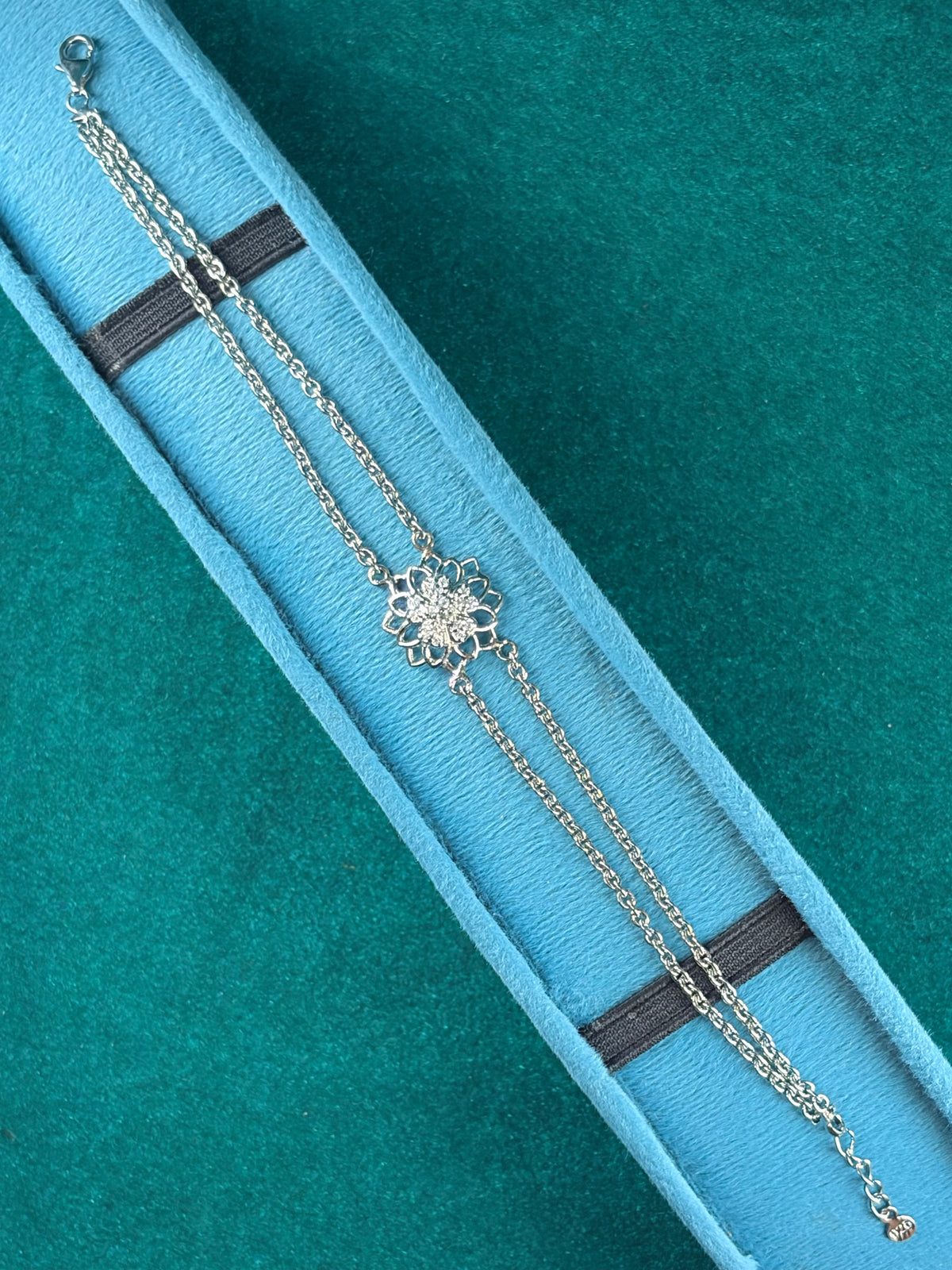Filigree Flower Bracelet – Double Chain, 925 Silver