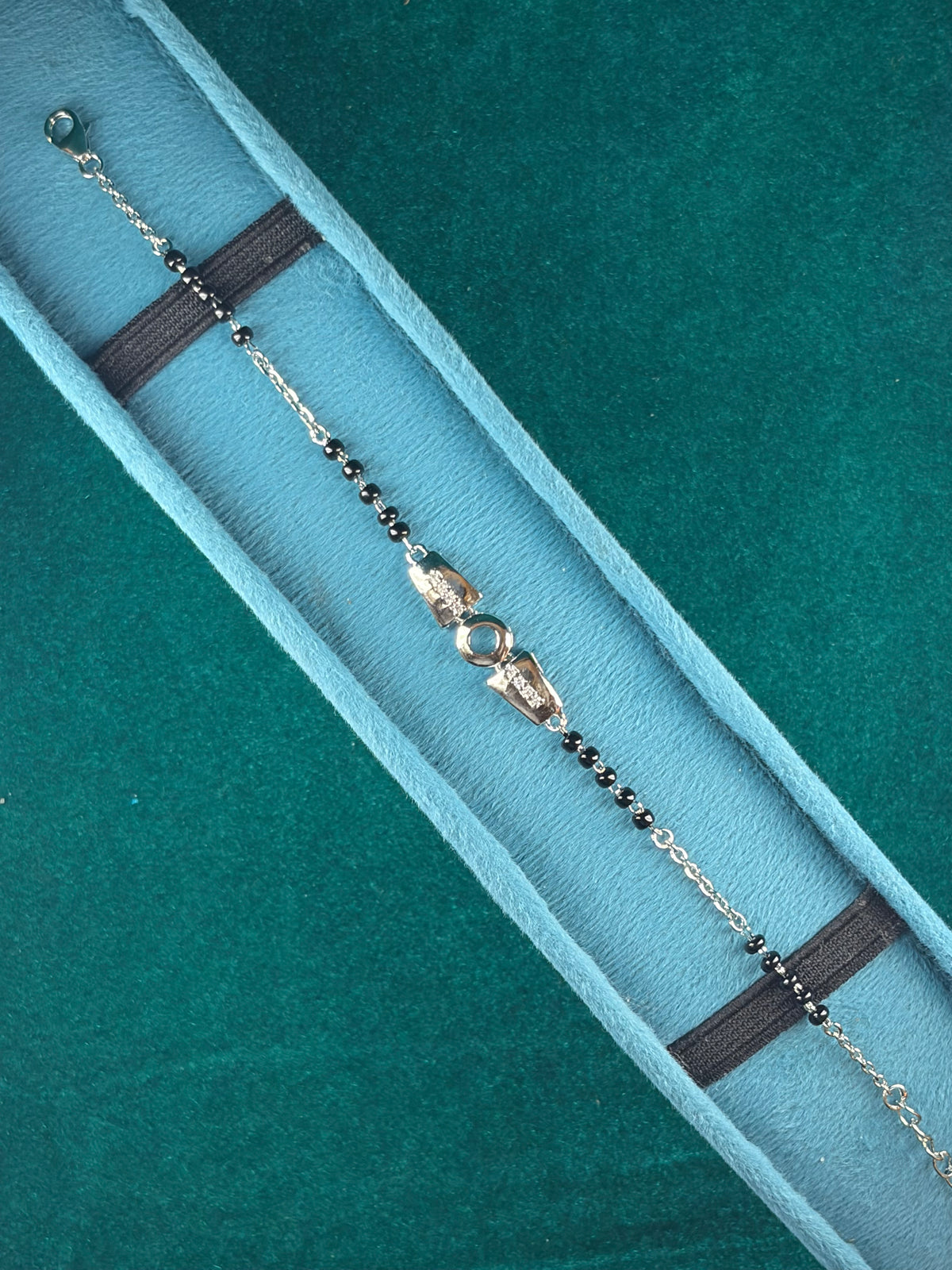 Black Bead Chain Bracelet – CZ, 925 Silver