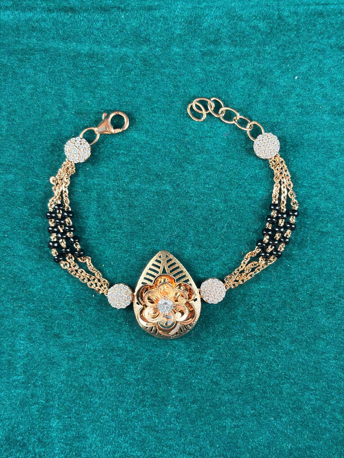 Filigree Flower Charm Bracelet – Teardrop Motif, 925 Silver