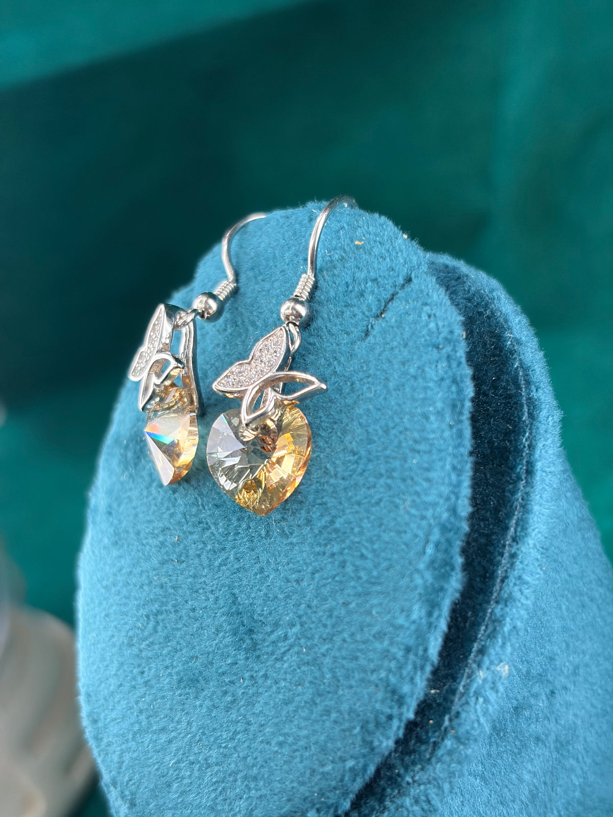 Champagne Heart Danglers – Butterfly Stud, 925 Silver