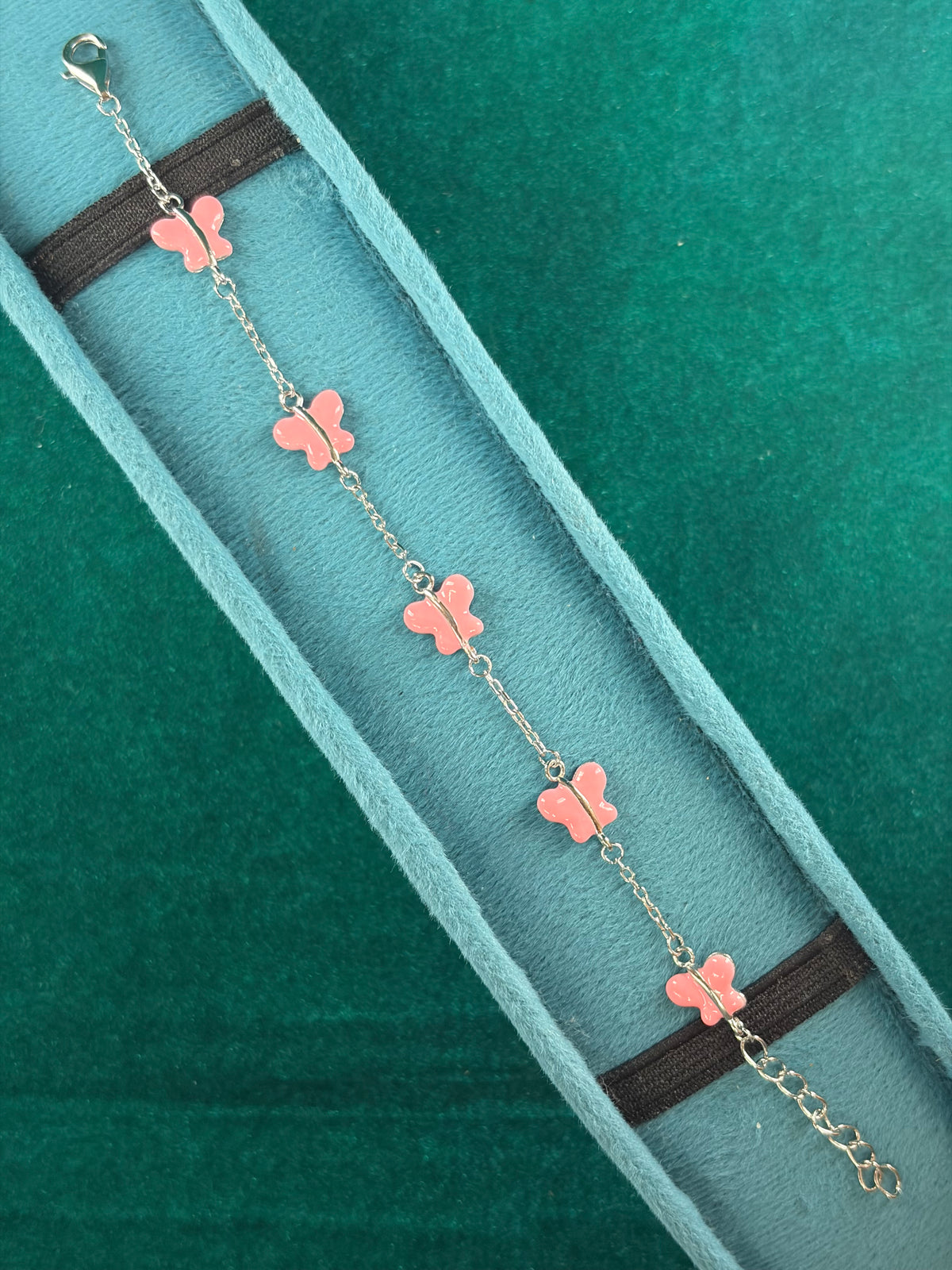 Pink Butterfly Kids Bracelet – Floral Charm, 925 Silver
