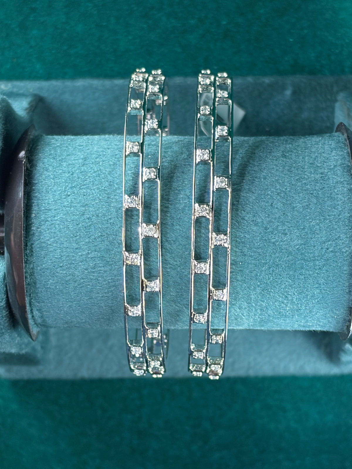 Rectangle Link Bangle Pair – Pave Sparkle, 925 Silver