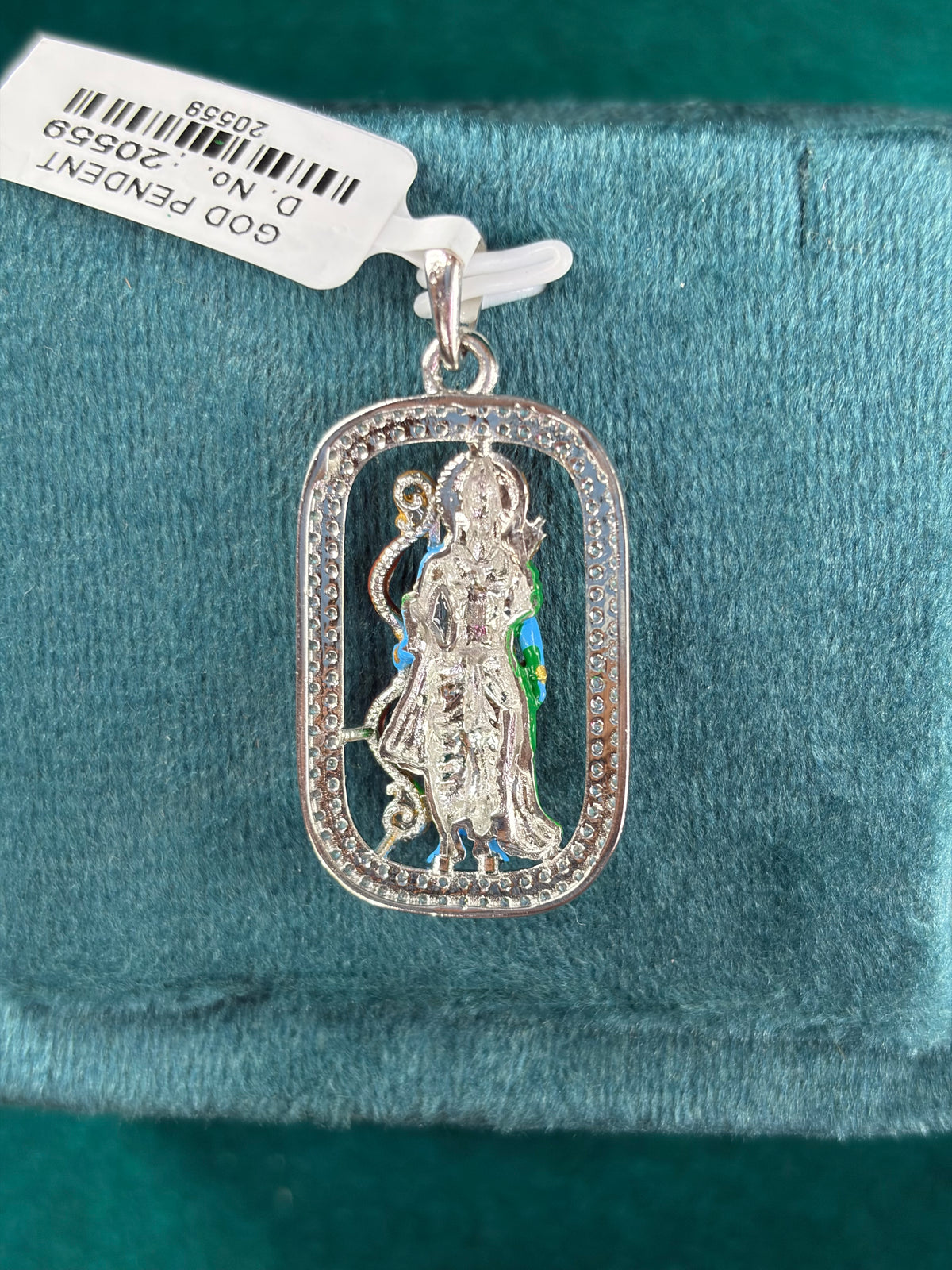 Hanuman Pendant – Pave Halo Frame, 925 Silver