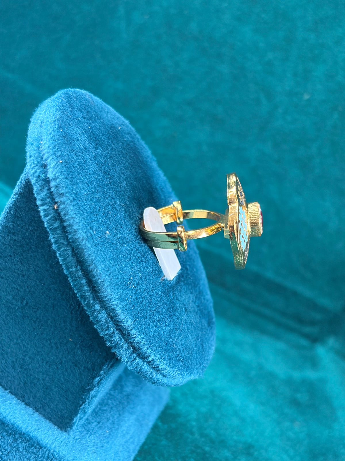 Greek Key Enamel Ring – Turquoise Border, 925 Silver