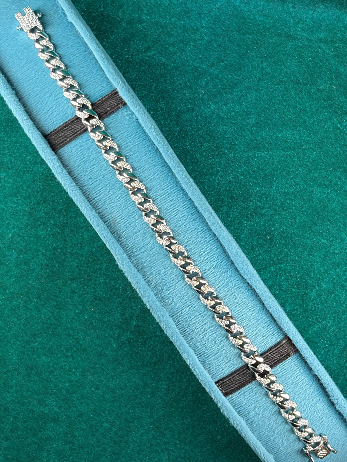 Pave Curb Chain Bracelet – Interlocking Links, 925 Silver