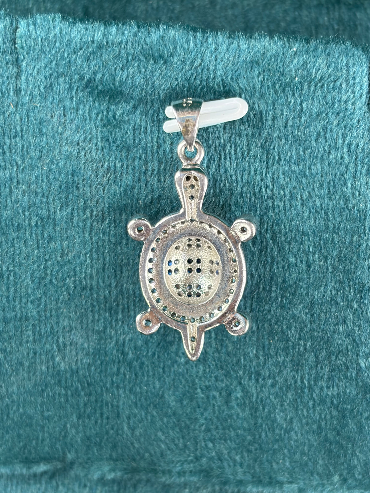 Sapphire-Tone Pave Turtle Pendant, 925 Silver