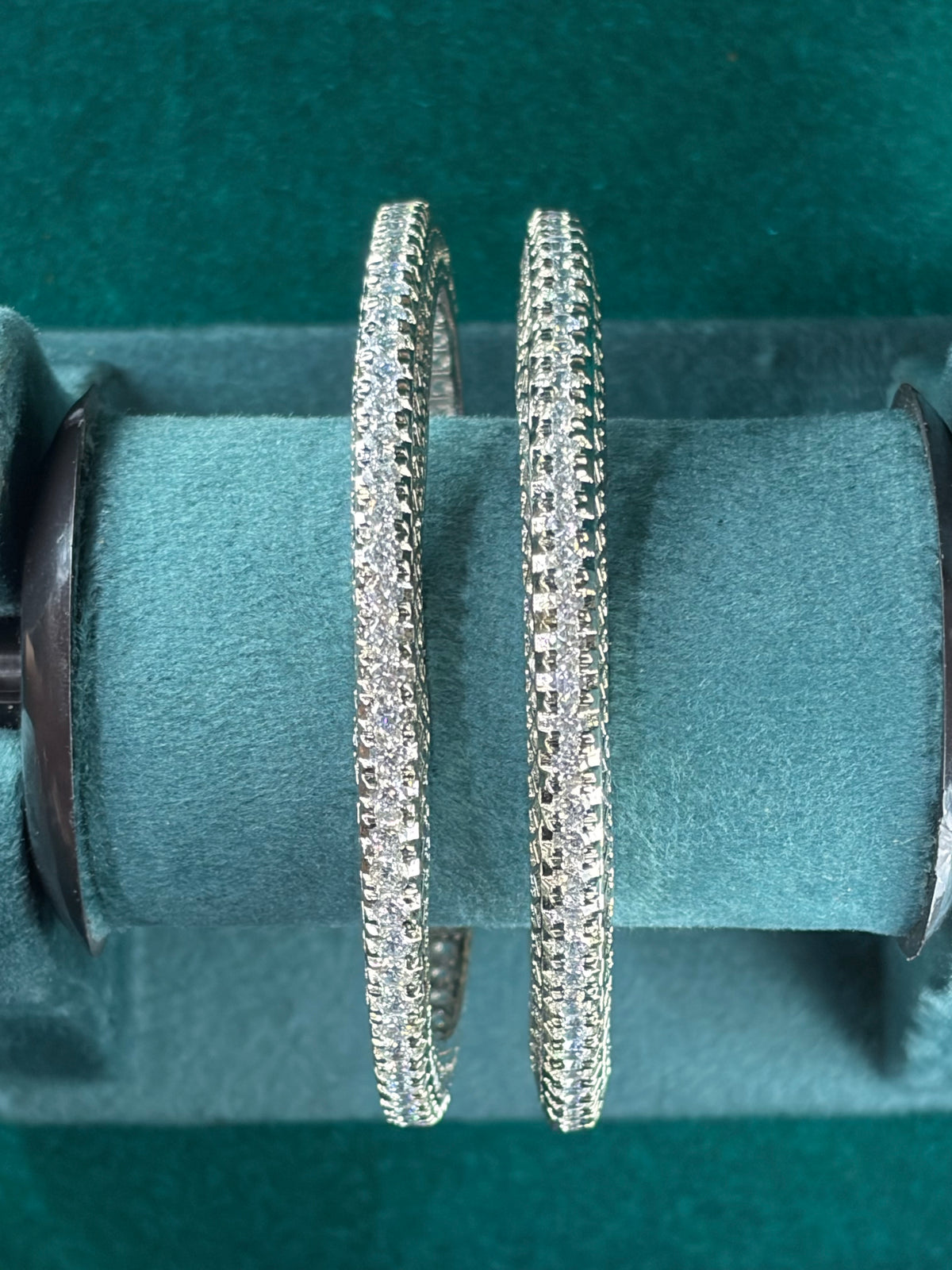 Crossover Pave Bangle Pair – Wave Design, 925 Silver