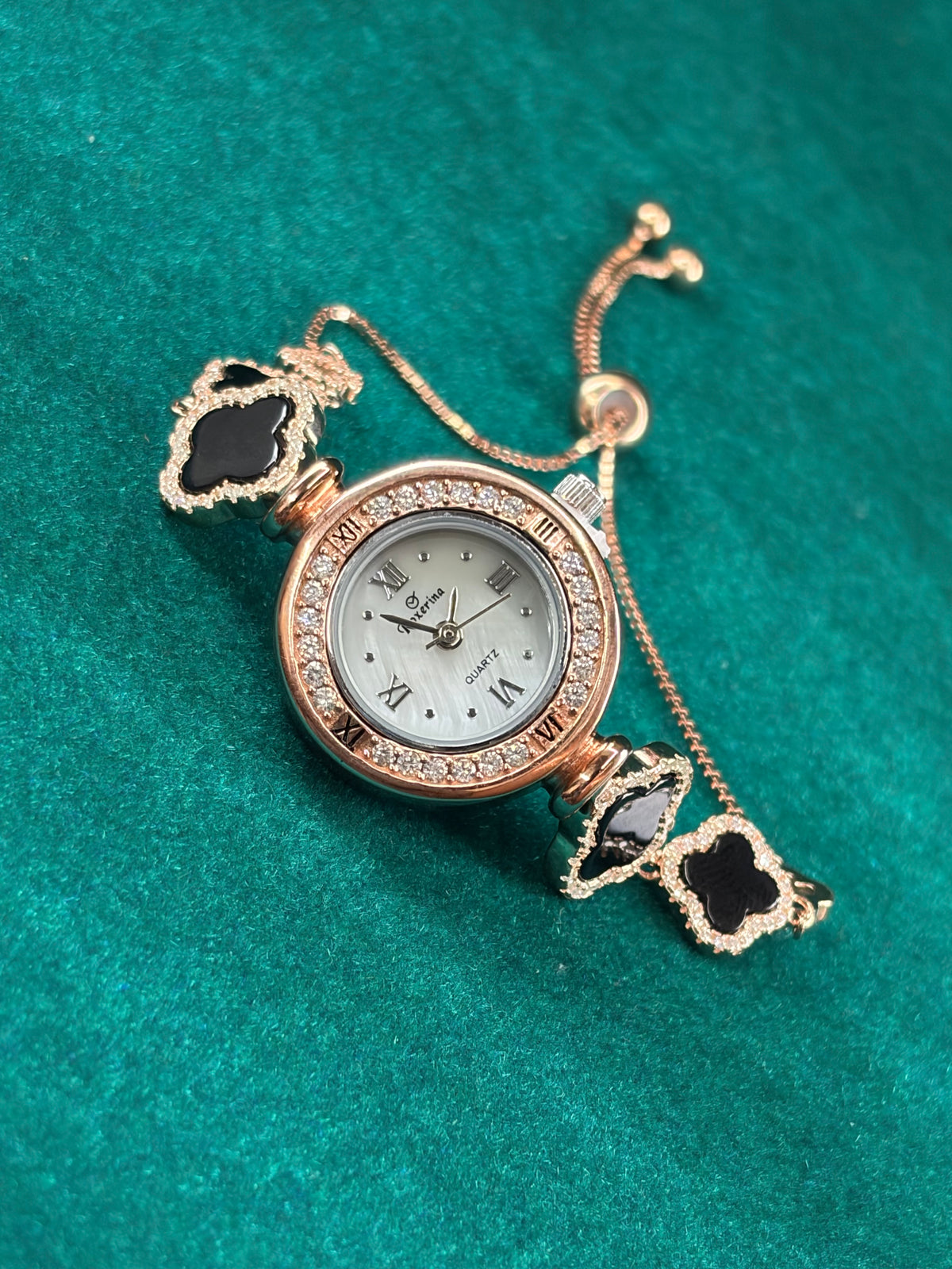 Pave Halo Watch – Rose-Gold Link Band, 925 Silver
