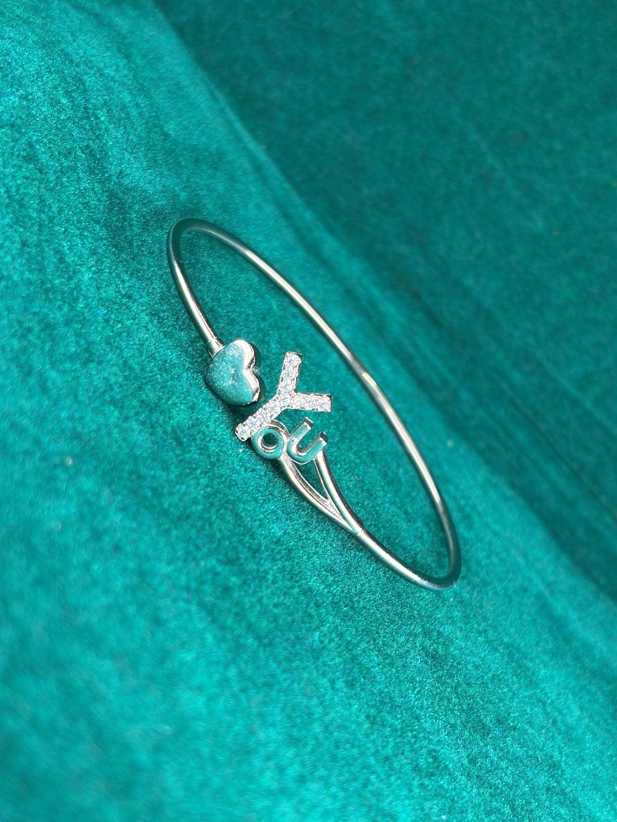 Love Script Kada Bracelet – Heart Charm, 925 Silver