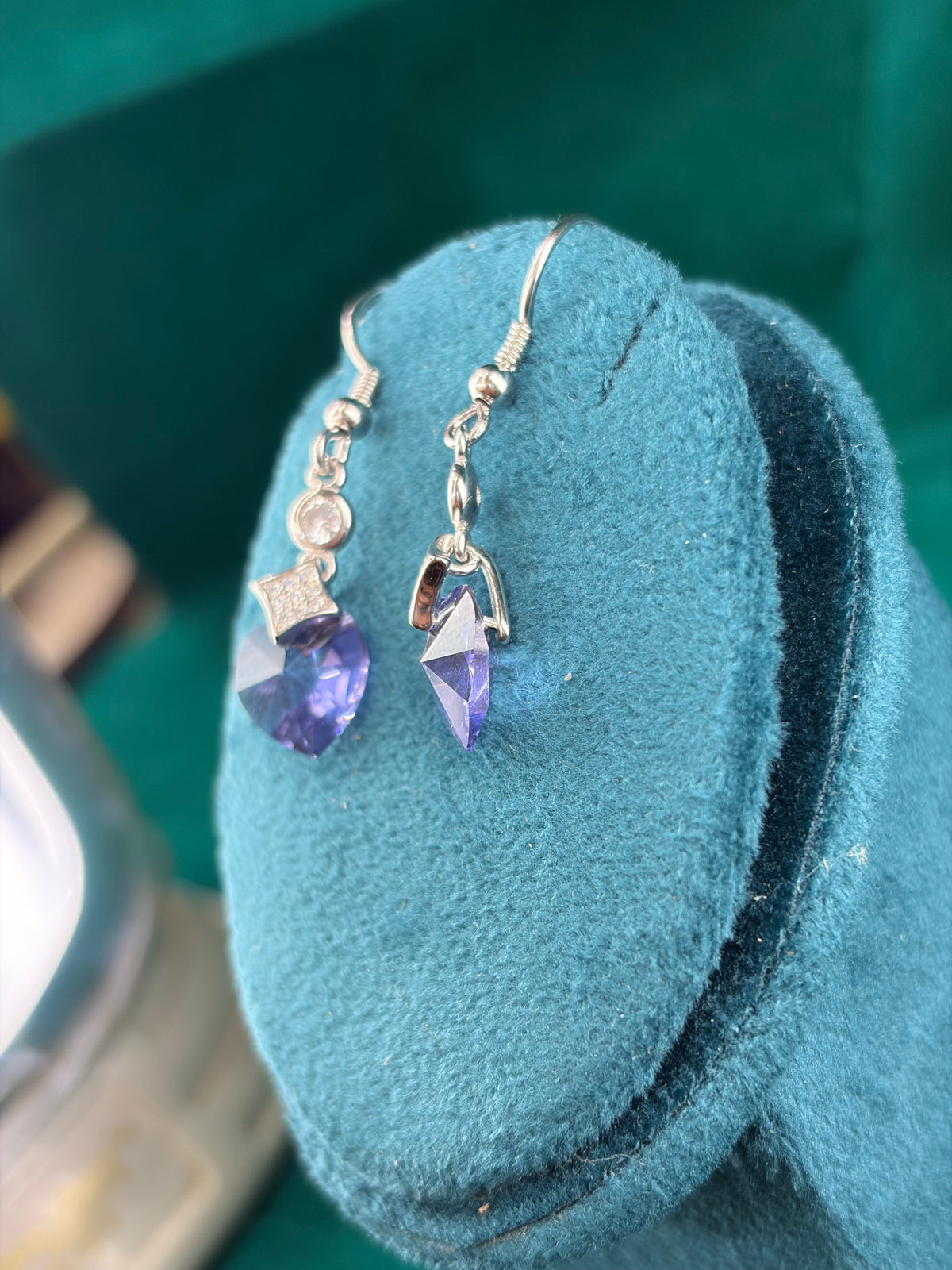 Blue-Violet Heart Danglers – Festive, 925 Silver