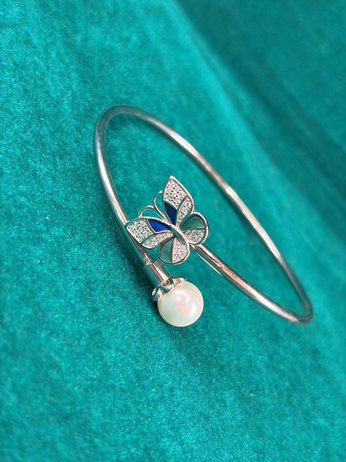 Butterfly Charm Kada Bracelet – Open Cuff Design, 925 Silver