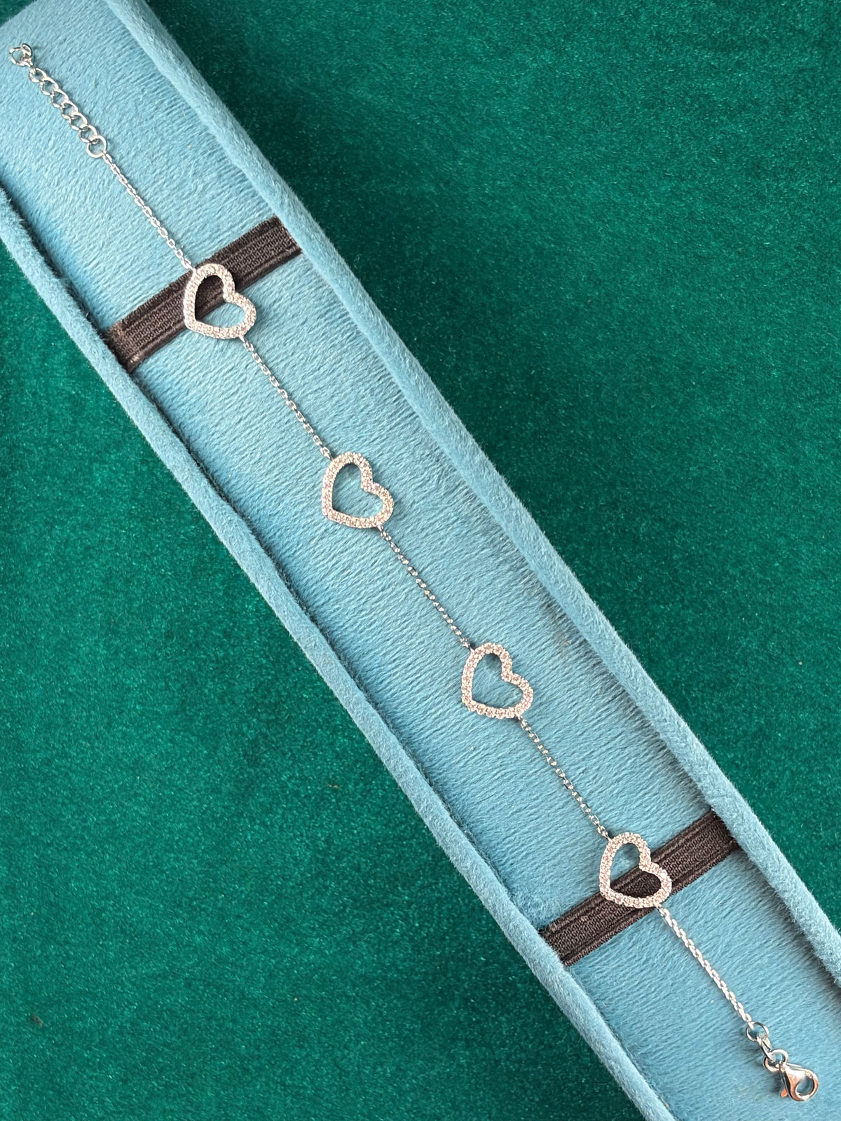 Double Heart Chain Bracelet – Open Pave Hearts, 925 Silver