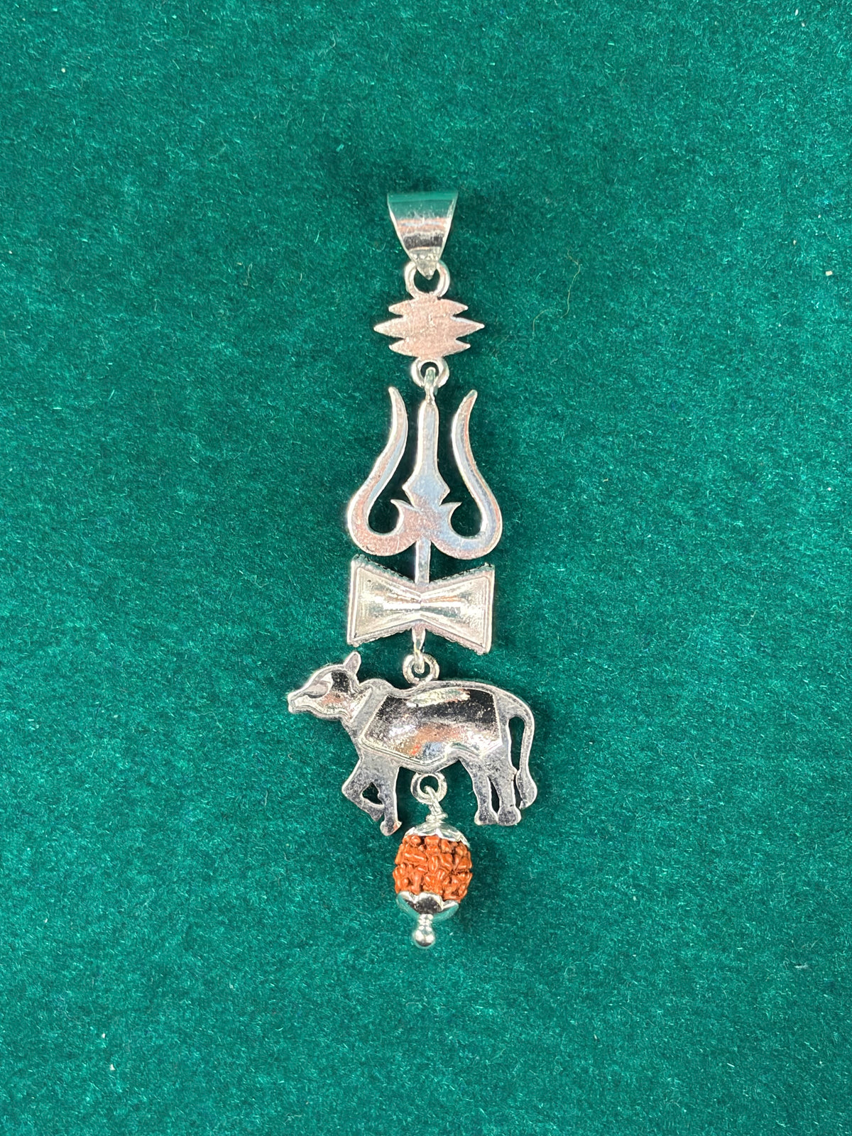 Trishul & Nandi Pendant – Rudraksha Bead, 925 Silver