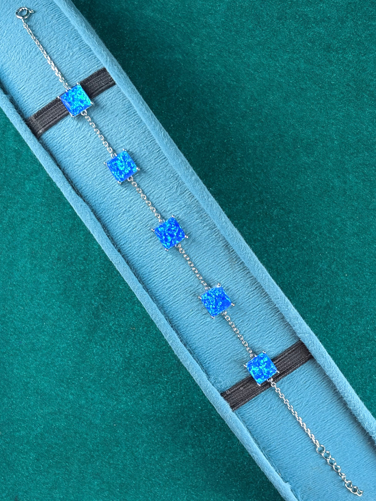 Blue Opal-Tone Bracelet – Square Cluster, 925 Silver