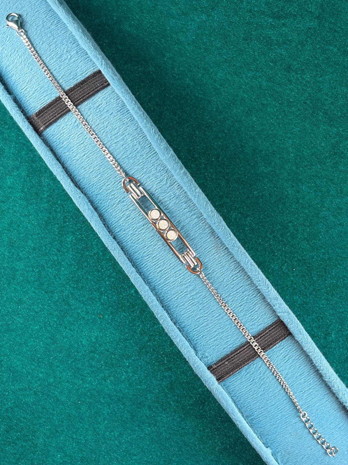 Opal-Tone Link Bracelet – Paperclip Chain, 925 Silver