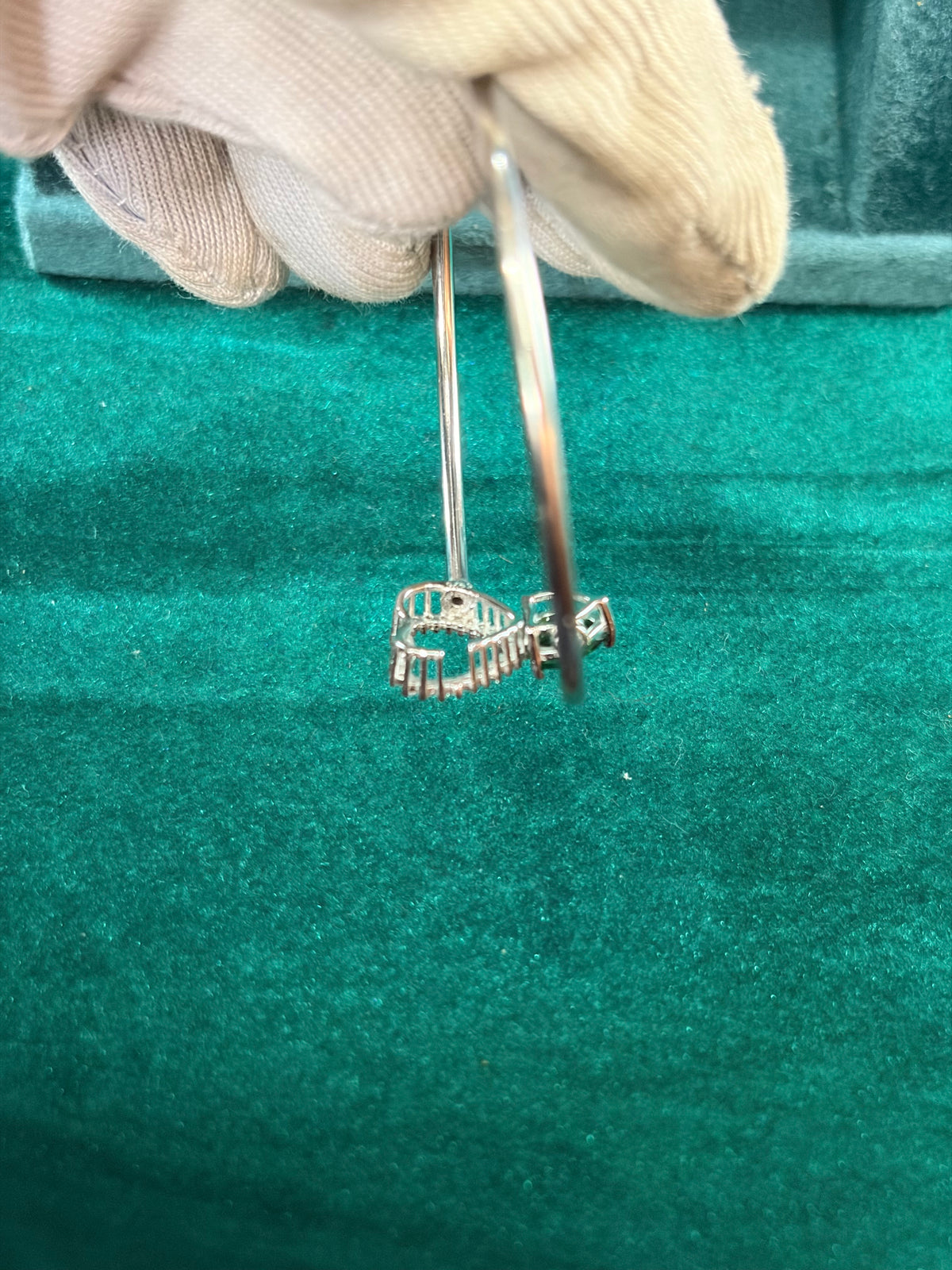 CZ Heart Halo Bangle, 925 Silver