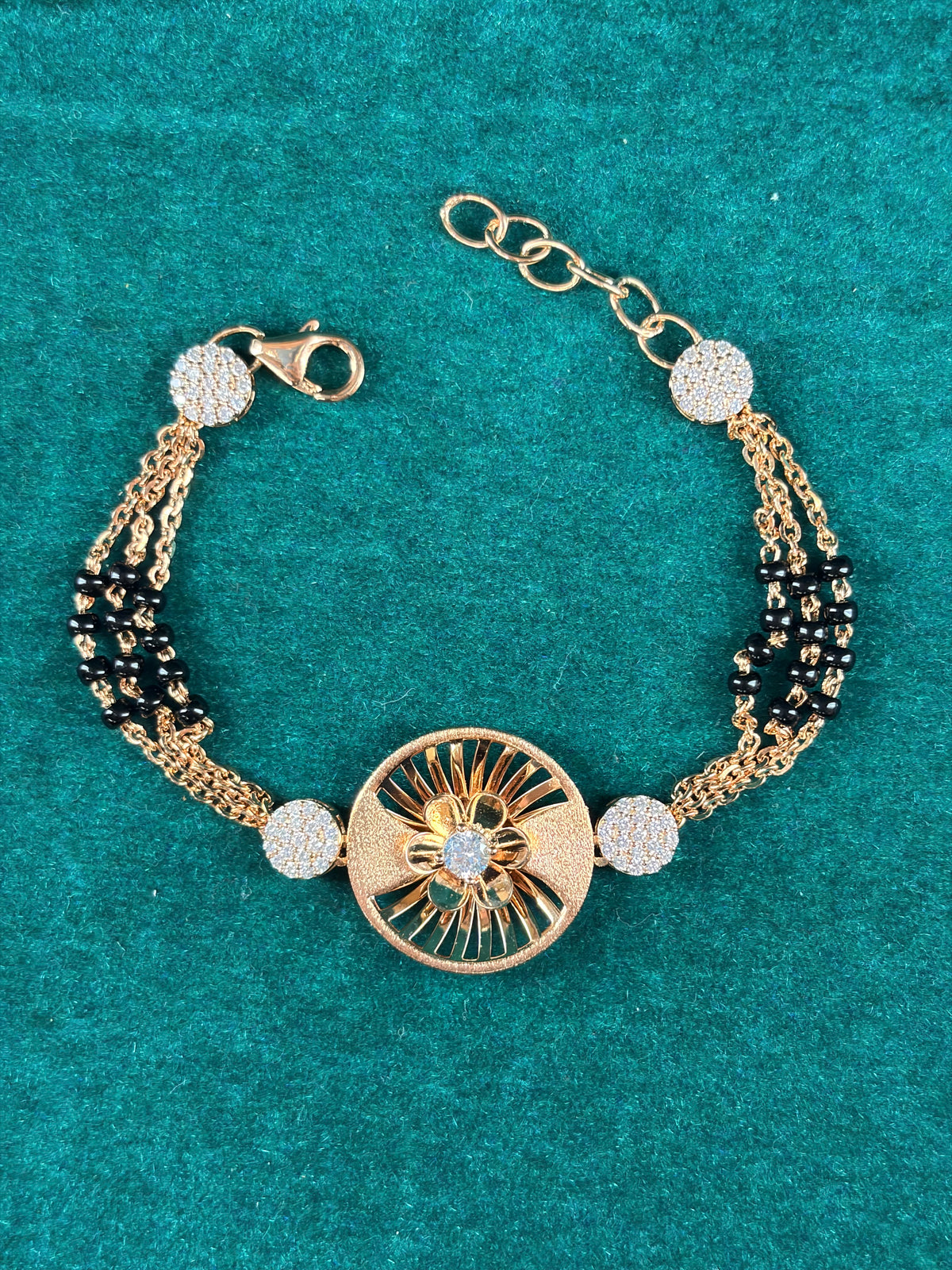 Sunburst Flower Charm Bracelet – Round Medallion, 925 Silver