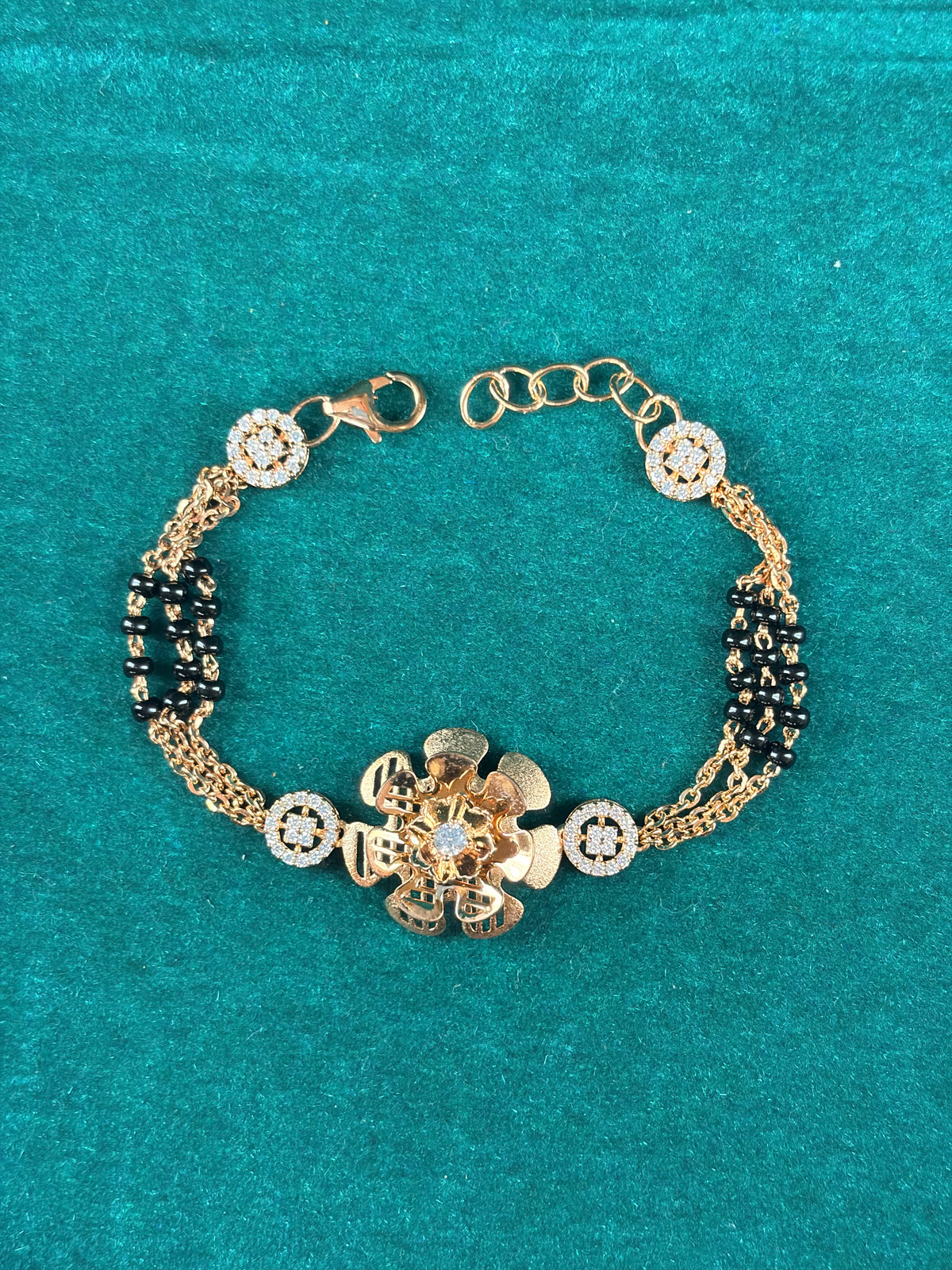 Floral Link Bracelet – Gold-Tone Solitaire, 925 Silver