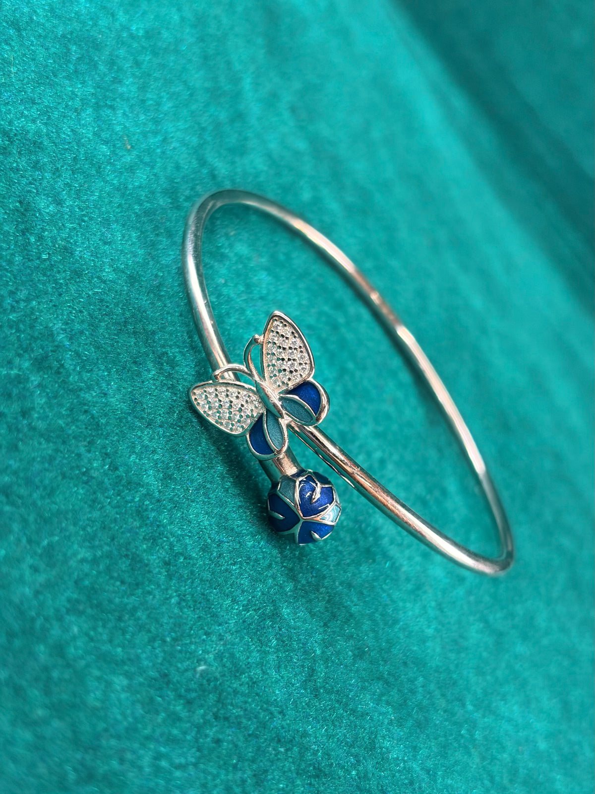 Butterfly Charm Kada Bracelet – Enamel Bead Drop, 925 Silver