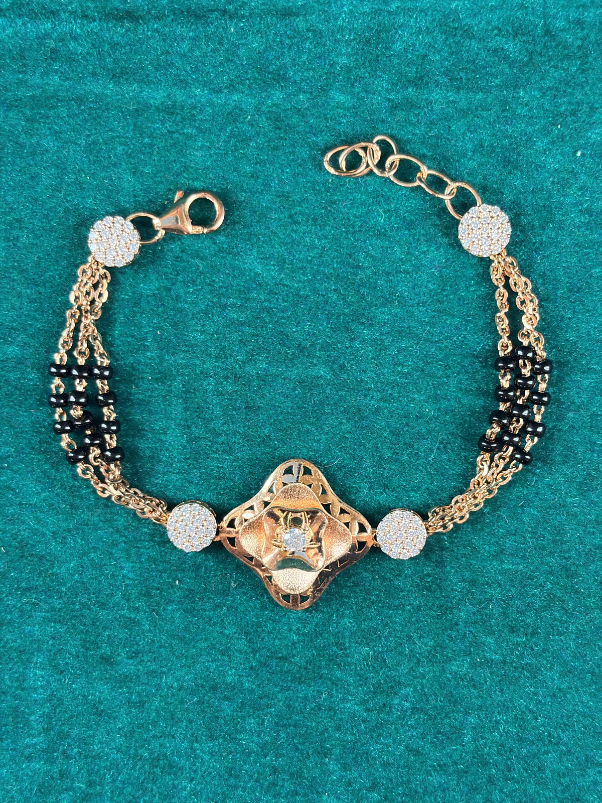 Filigree Flower Charm Bracelet – Diamond Motif, 925 Silver