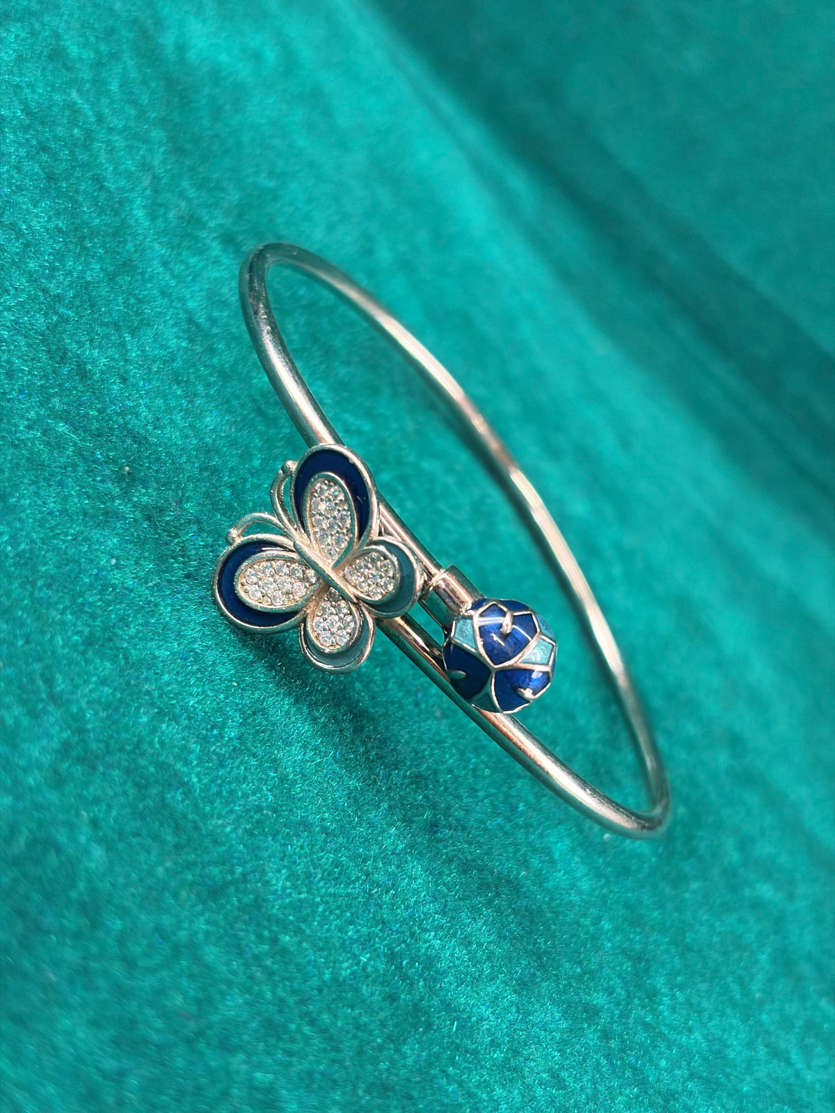 Butterfly Charm Kada Bracelet – Two-Tone Enamel, 925 Silver