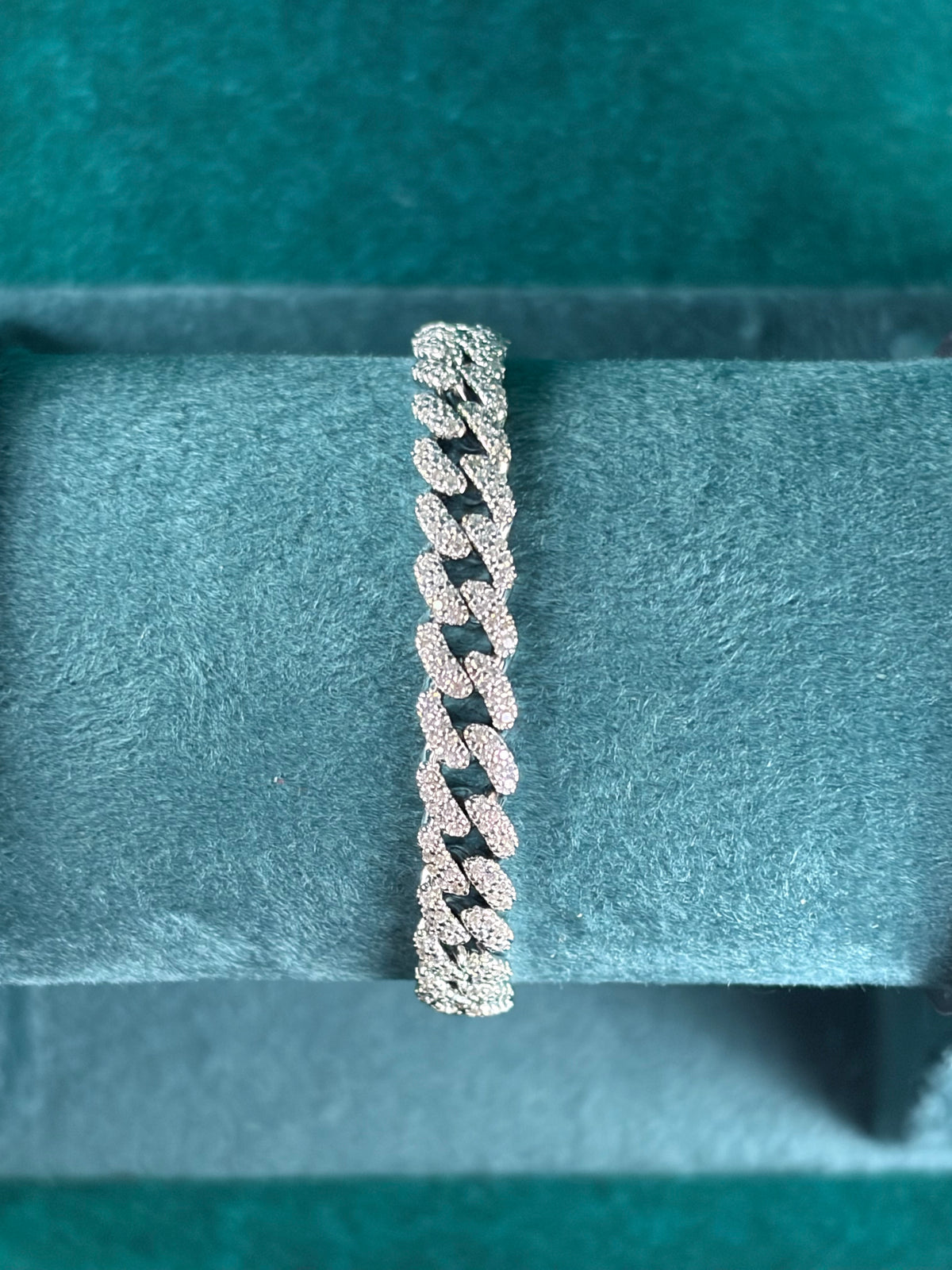 Pave Cuban Link Bracelet – Round Curb, 925 Silver