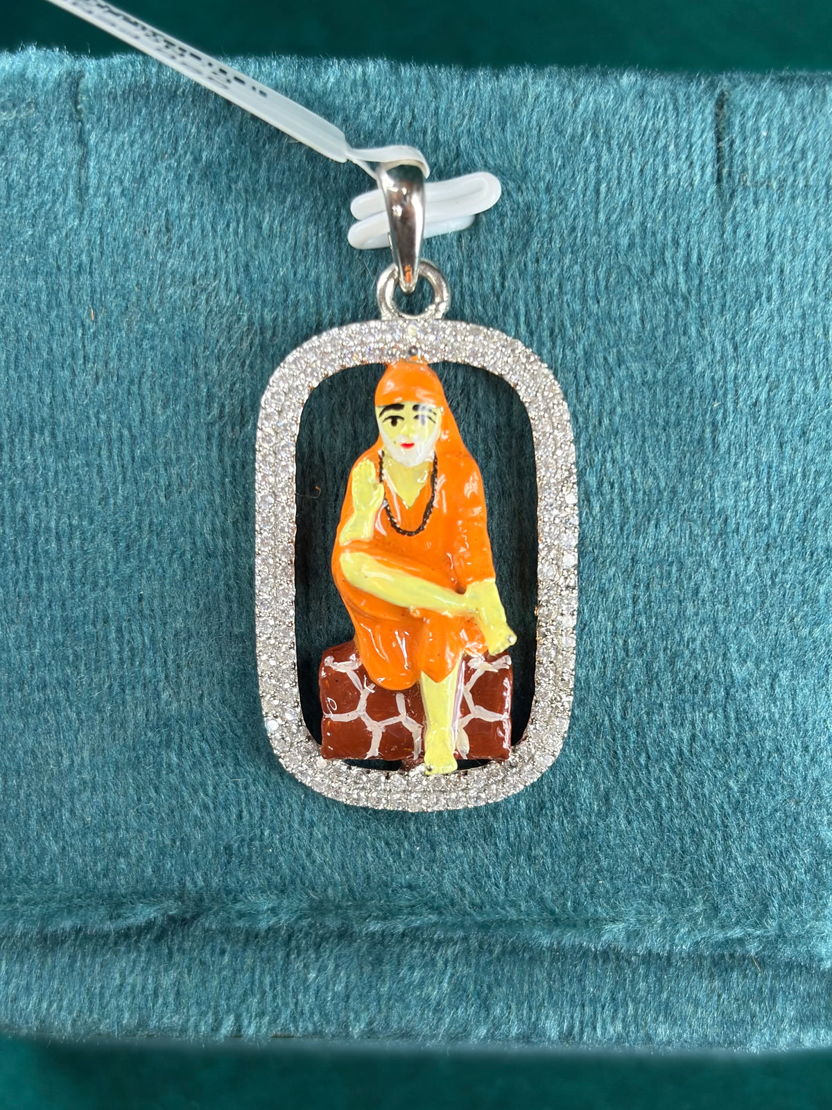 Sai Baba Pendant – Pave Halo Frame, 925 Silver