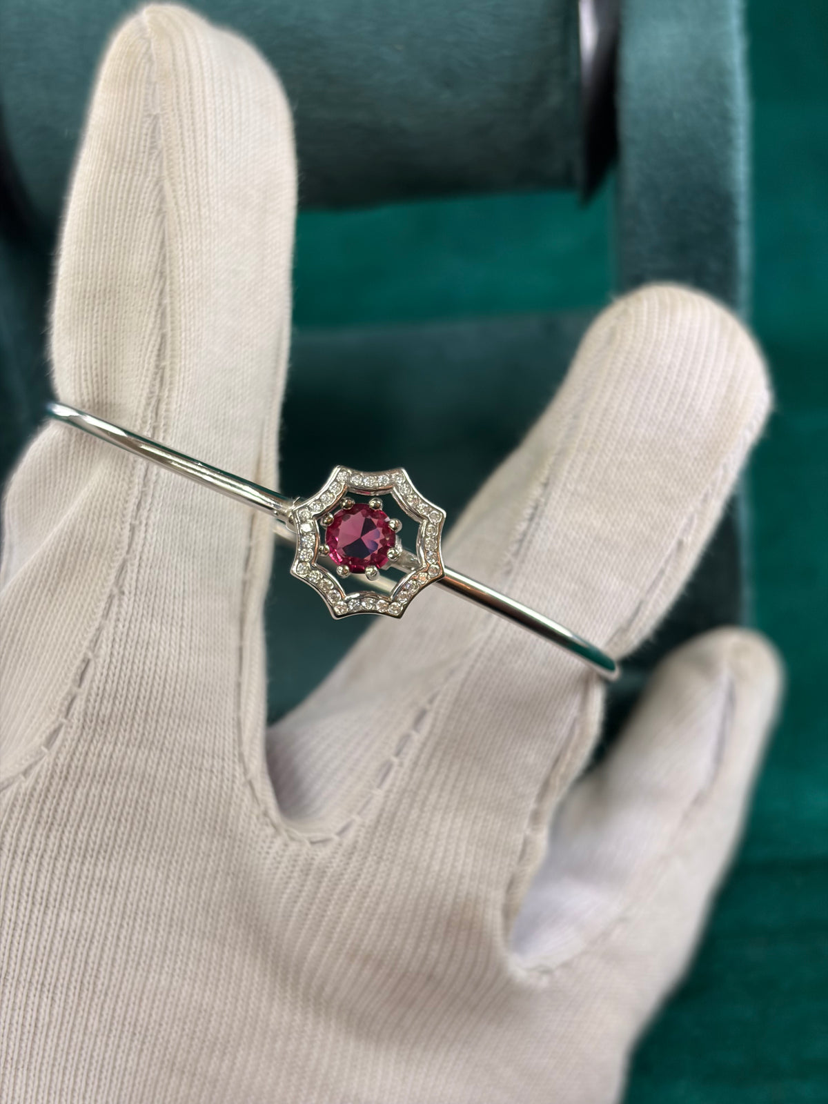 Ruby-Tone Hexagon Bangle, 925 Silver