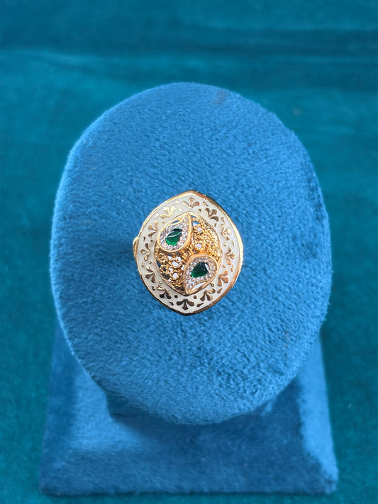 Filigree Enamel Ring – Emerald-Tone Teardrops, 925 Silver