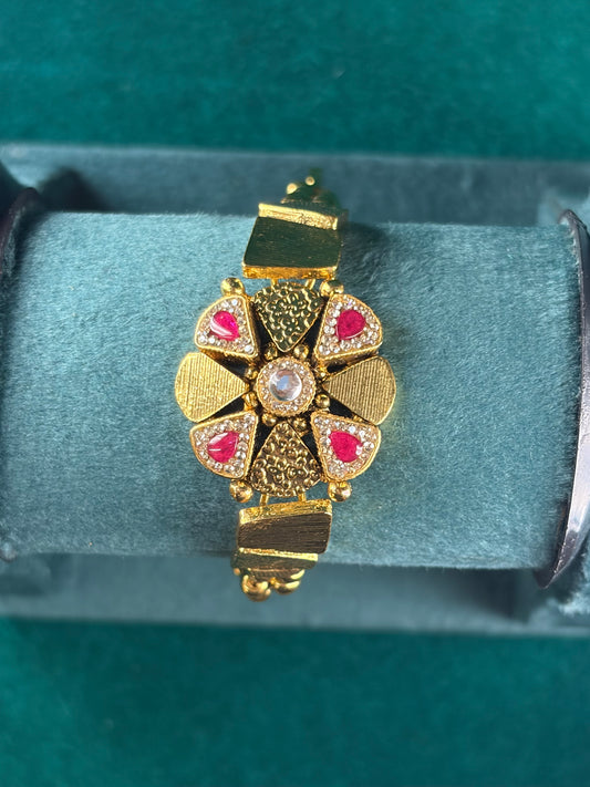 Antique Cross Medallion Bracelet – Ruby-Tone Pear Accents, 925 Silver