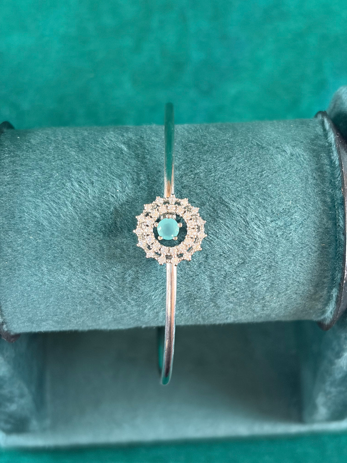 Turquoise-Tone Sunburst Bangle, 925 Silver