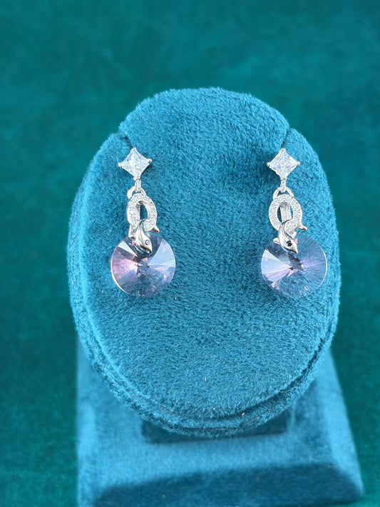 Purple-Tone Round Danglers – Festive, 925 Silver