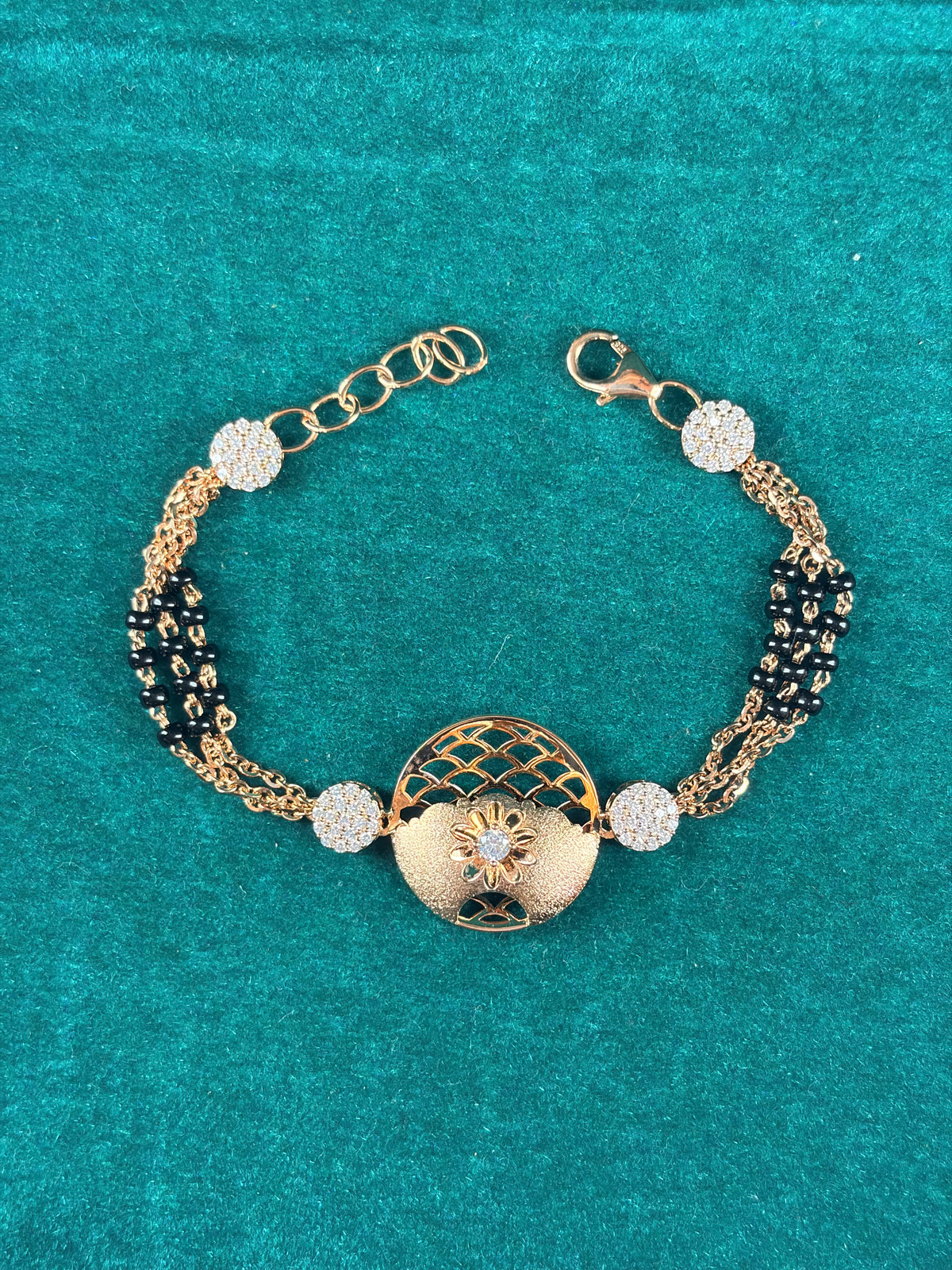 Cutwork Flower Charm Bracelet – Lattice Medallion, 925 Silver