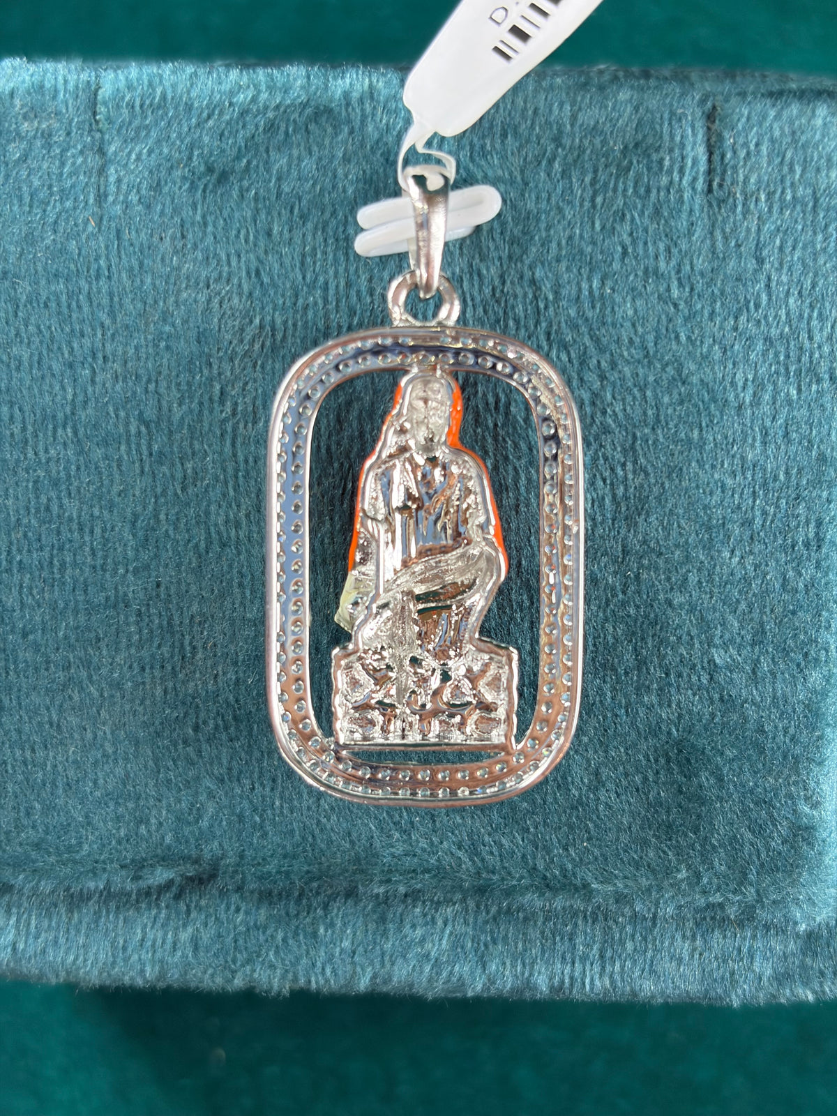 Sai Baba Pendant – Sparkle Border Frame, 925 Silver