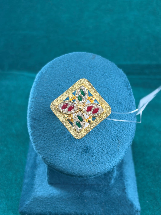 Clover Cluster Ring – Ruby & Emerald-Tone, 925 Silver