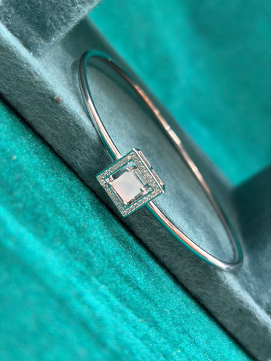 Square CZ Charm Bangle, 925 Silver