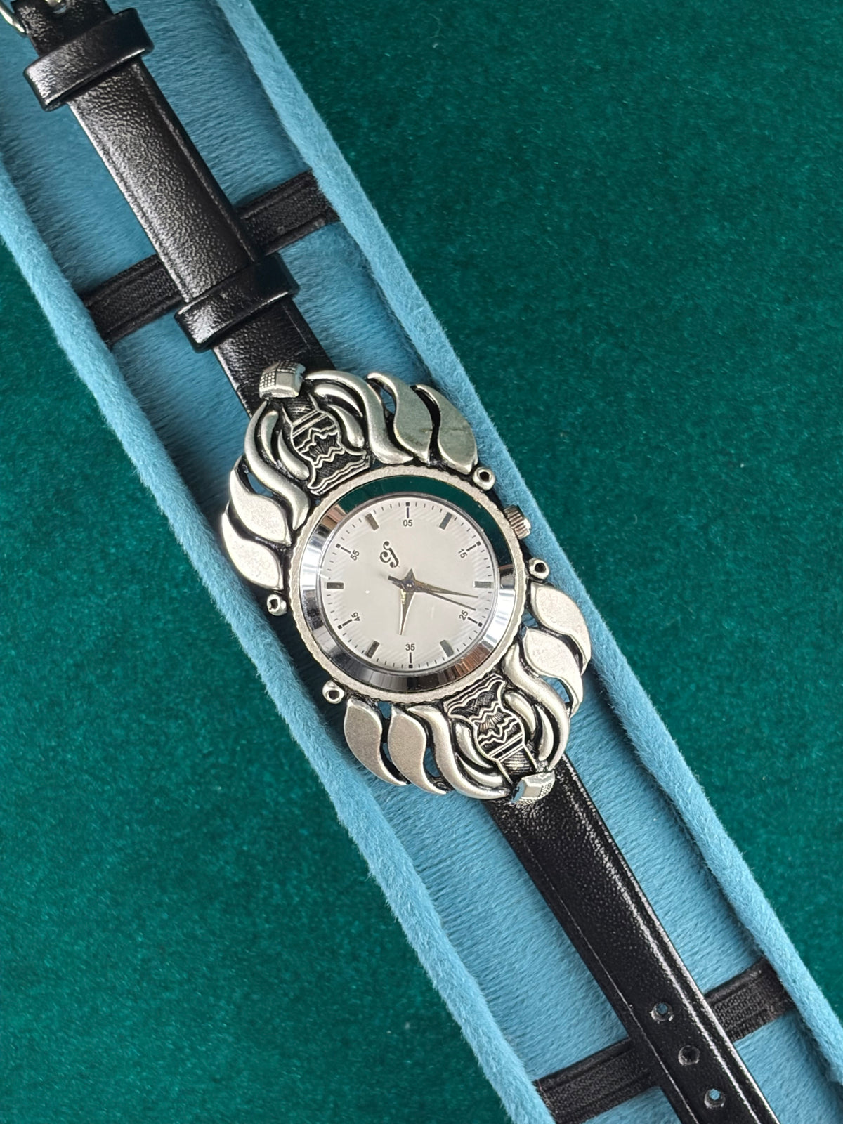 Flame Scroll Watch – White Dial, 925 Silver