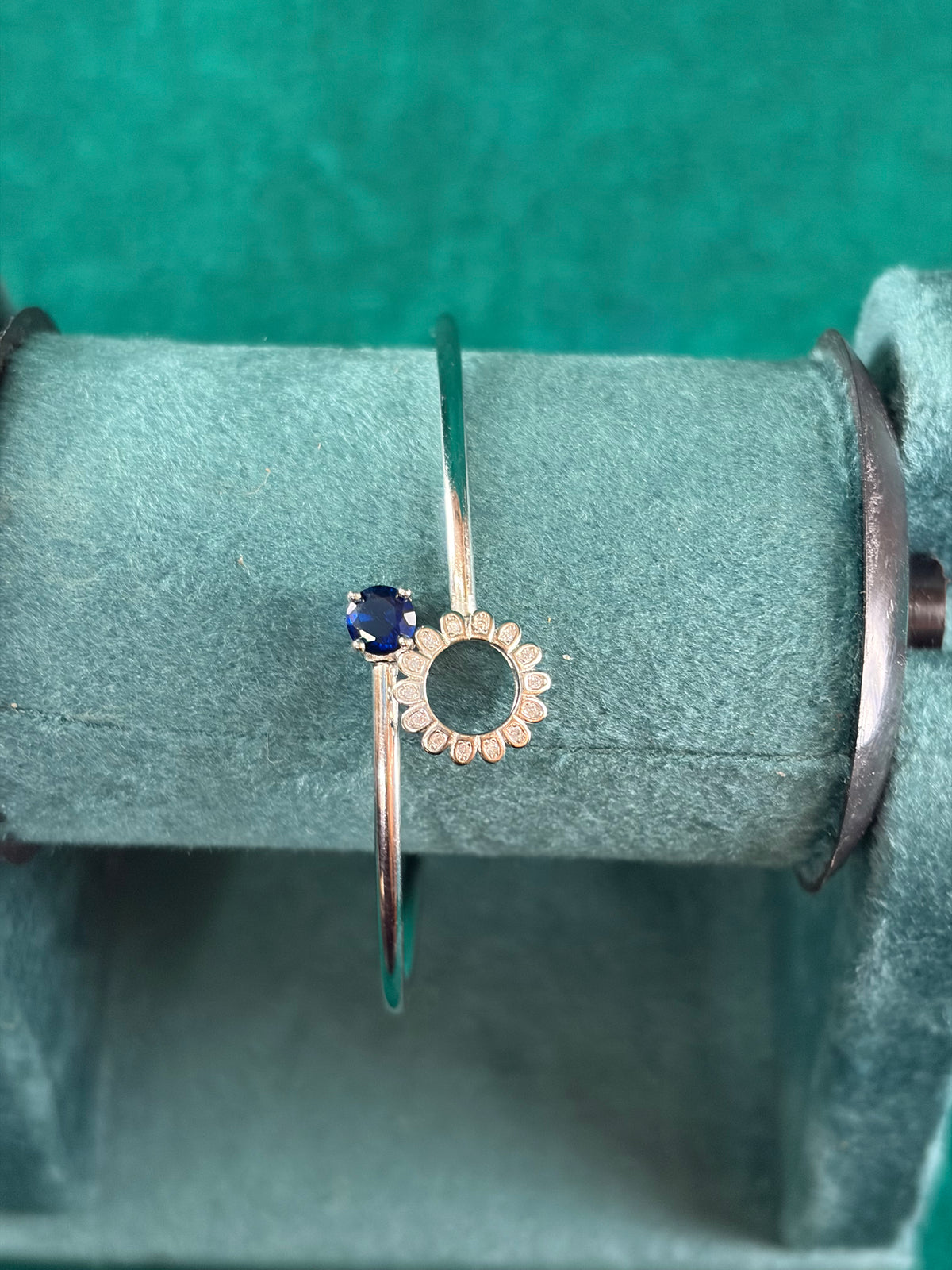 Sapphire-Tone Halo Bangle, 925 Silver