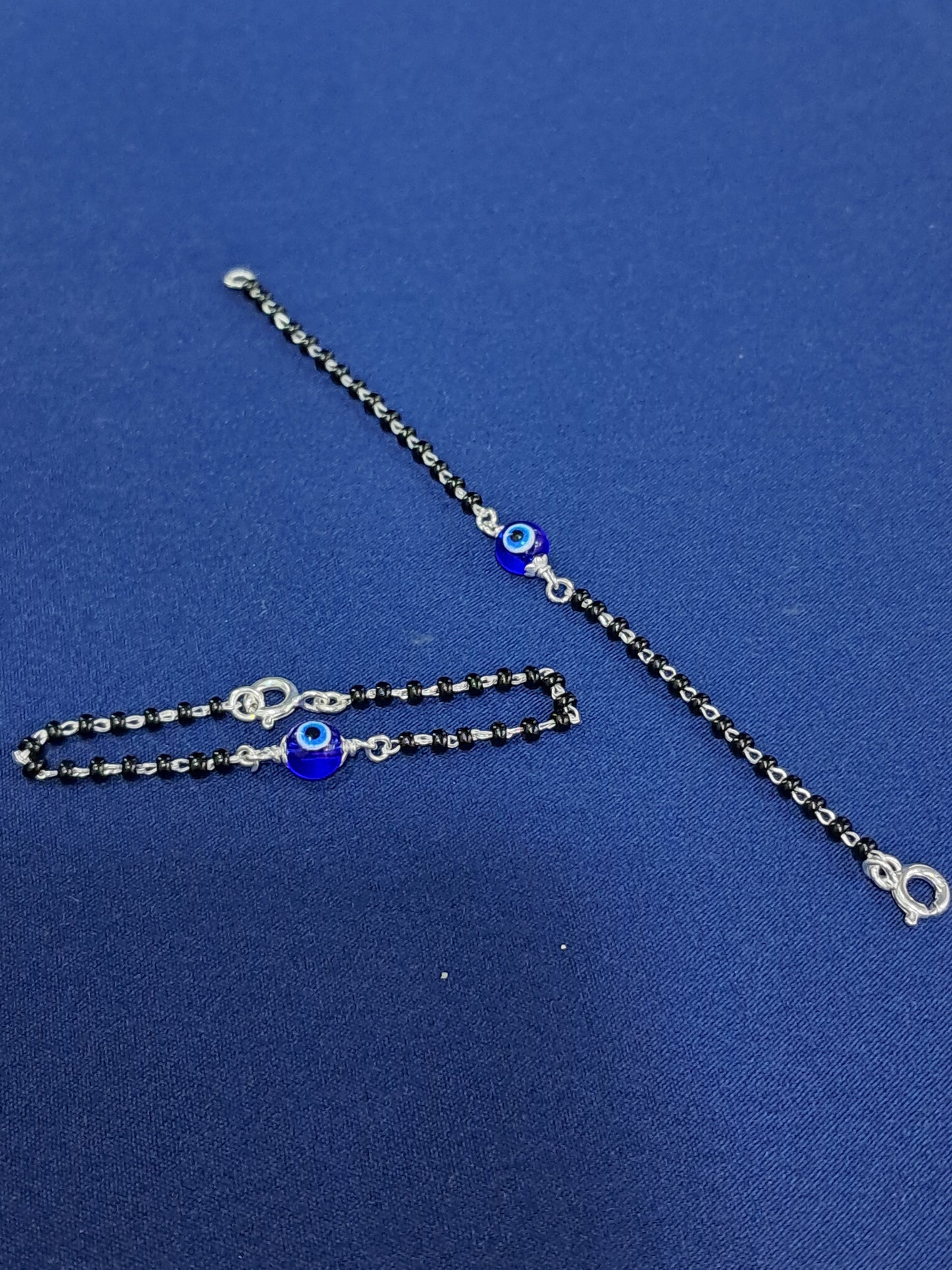 Beaded evil eye silver bracelet for kids (pair)