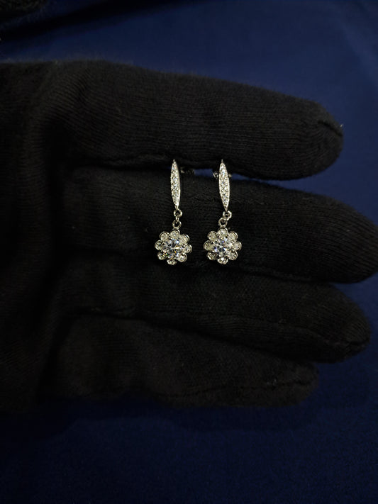 925 silver flower of diamonds earrings