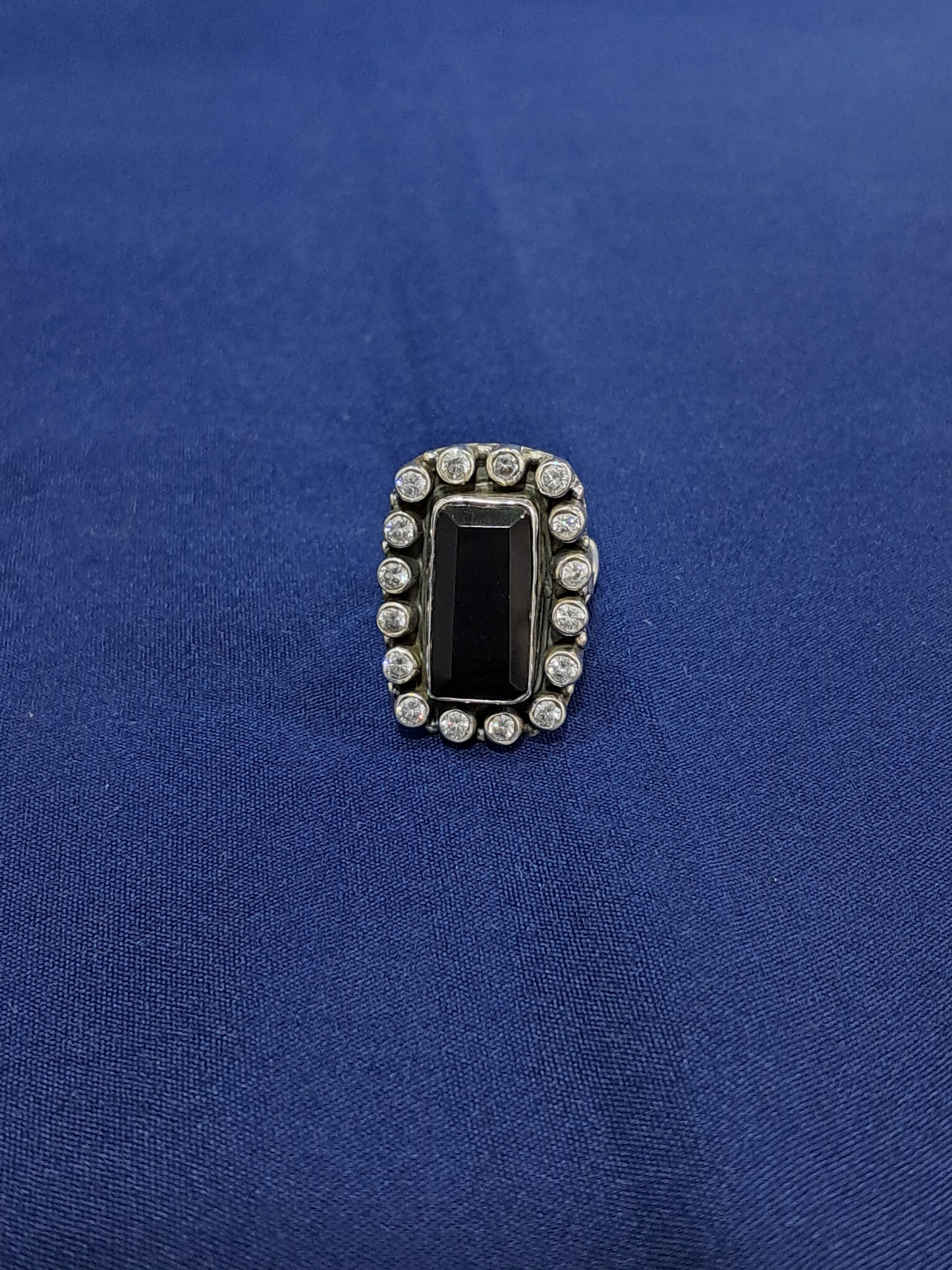 Rectangular black stone silver ring (adjustable)