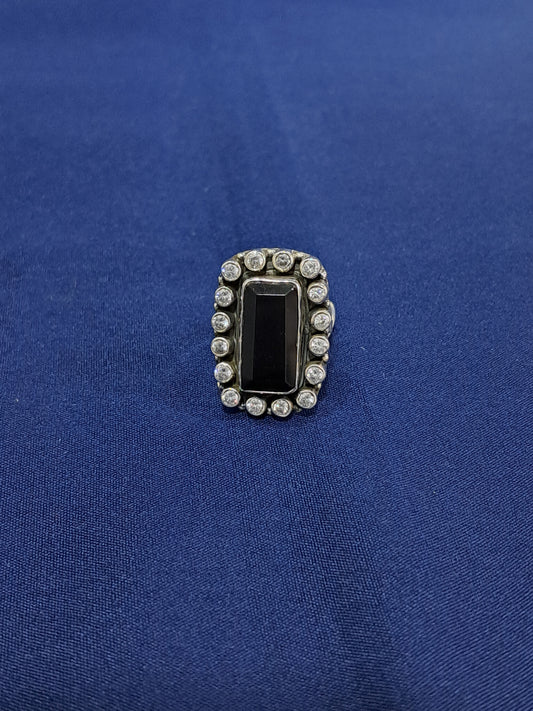 Rectangular black stone silver ring (adjustable)