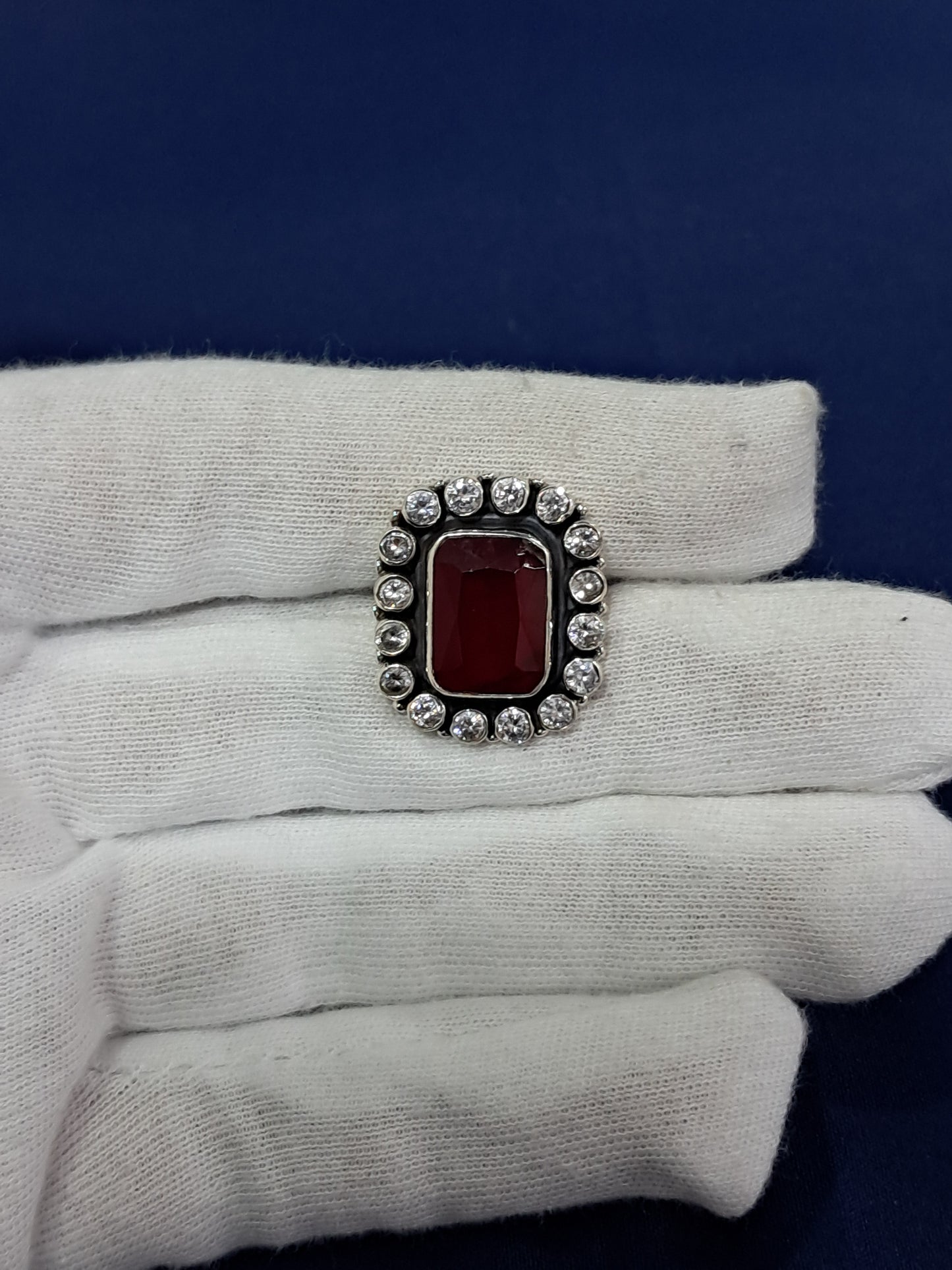 Red stone 925 silver ring (adjustable)