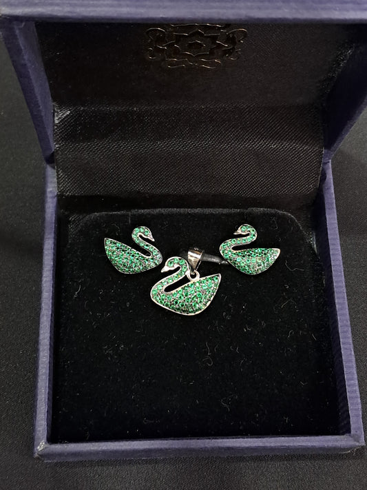 Green swan 925 pendant set