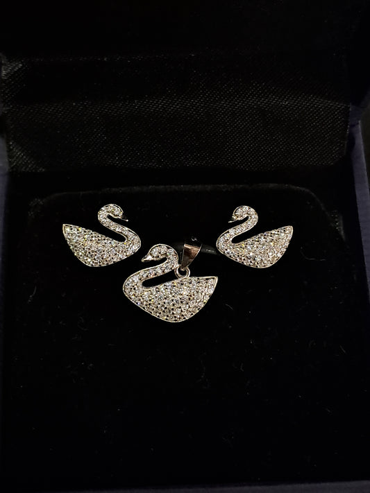 925 silver swan pendant set