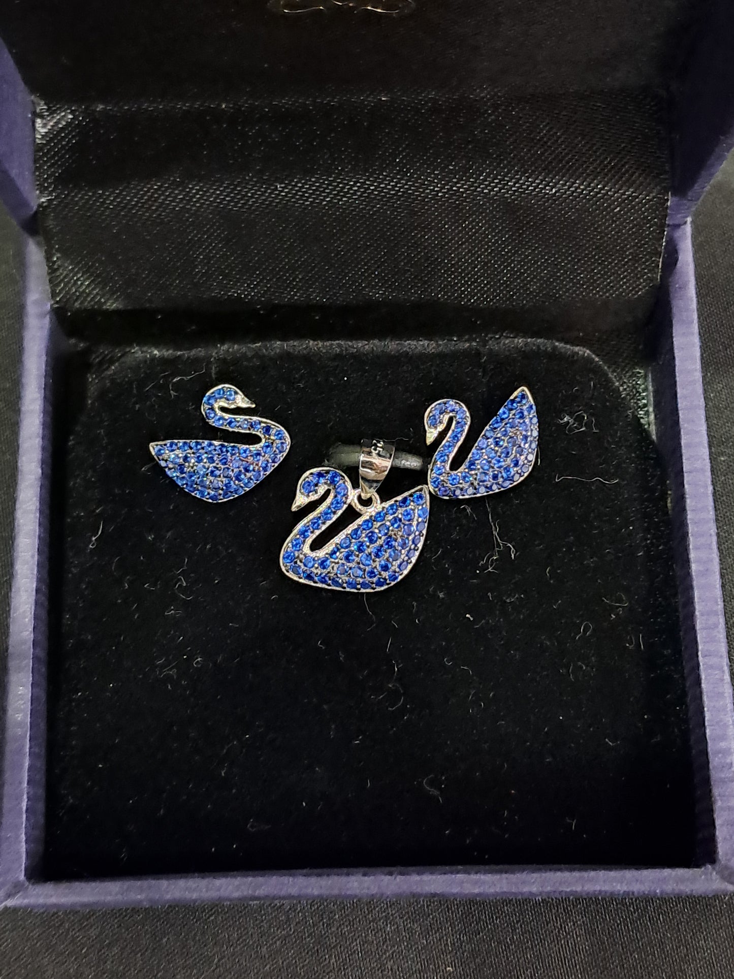 Blue swan 925 silver pendant set