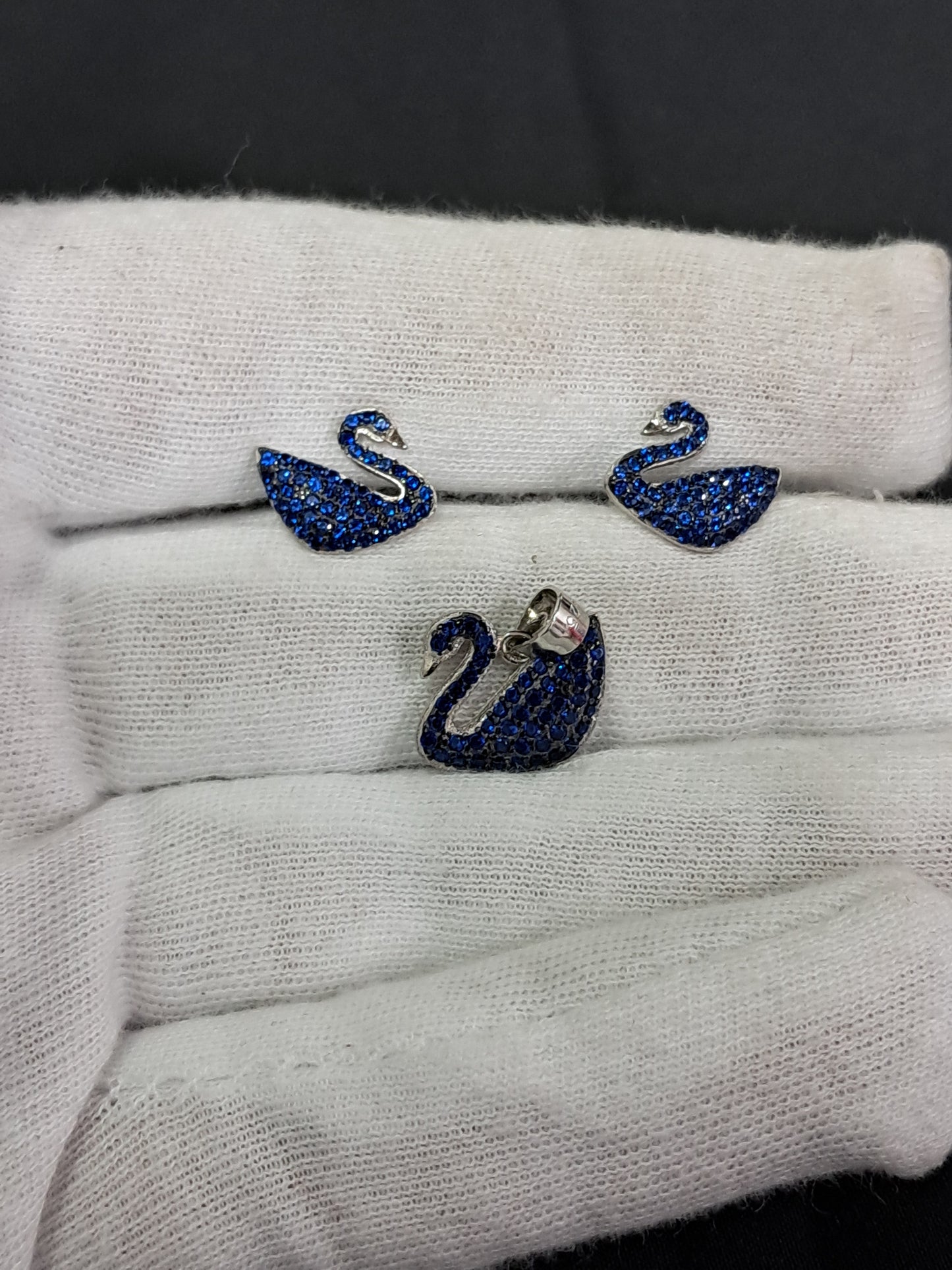 Blue swan 925 silver pendant set