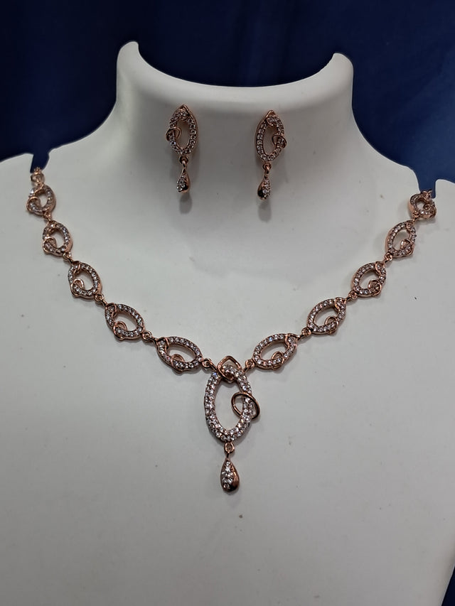 Rose-Tone Oval Link Necklace Set – Designer, 925 Silver