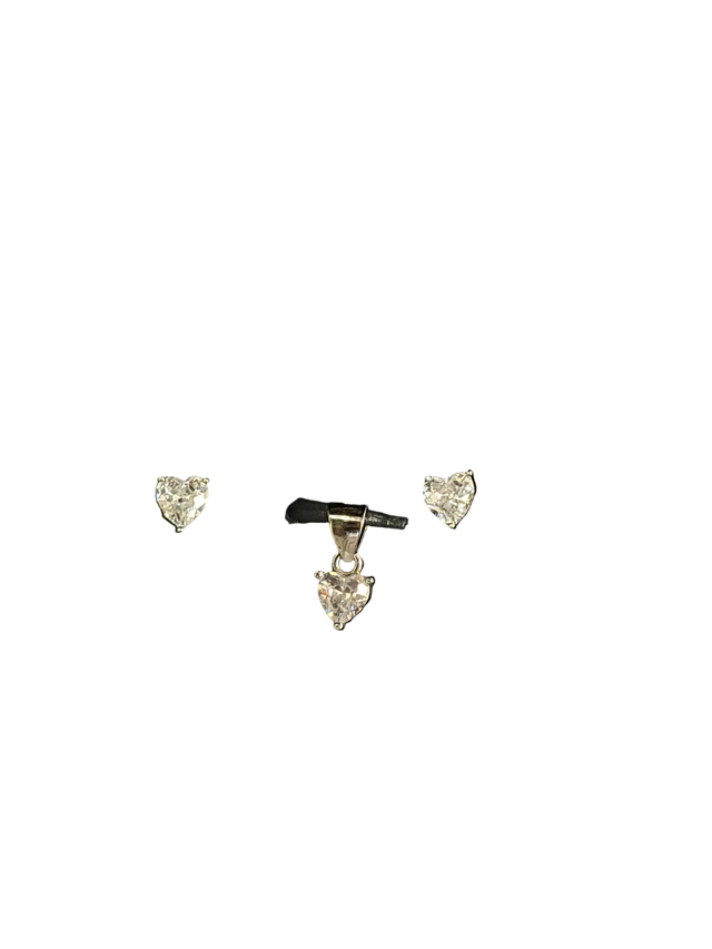 Heart CZ Pendant & Earring Set – Delicate Solitaire, 925 Silver