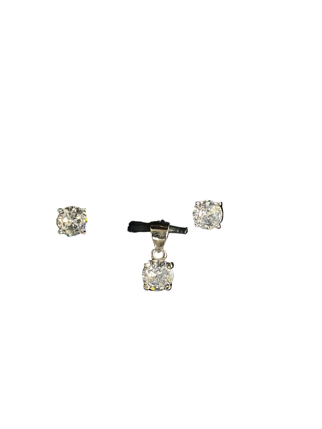 Round CZ Pendant & Earring Set – Everyday Solitaire, 925 Silver